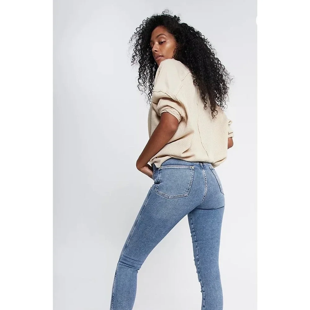 Free People Women Skinny Jeans 25 Blue Raw Hem High Rise Stretch Y2K Indie Denim